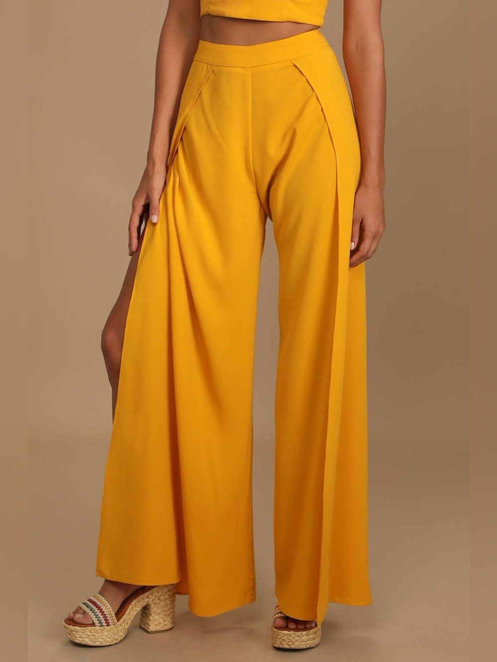 Lulus Out Tonight Mustard Yellow Wide Leg Pants NWT Bottoms XS